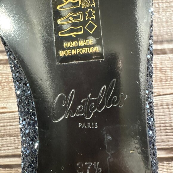 Chatelles Flat Glitter leather size 37.5 US 7.5 color Blue brand new mspr $349 - Picture 7 of 7